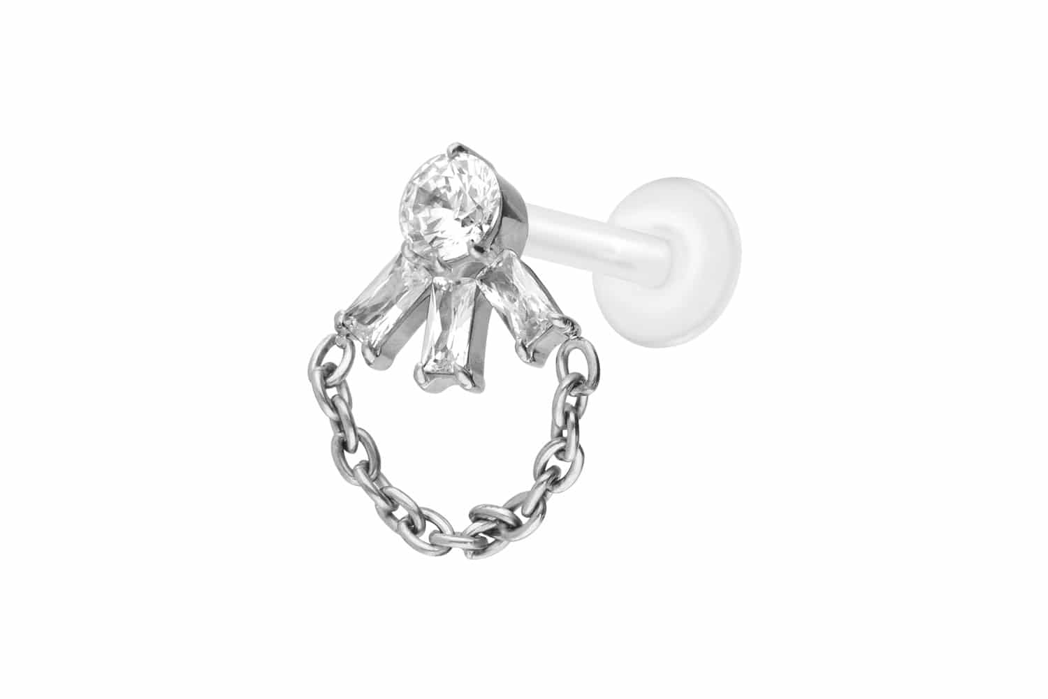 PTFE Labret Piercing mit Innengewinde + Titan-Aufsatz LOTUSBLÜTE + KETTE